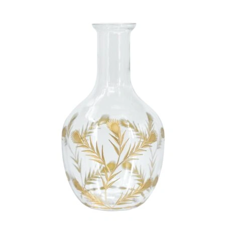 Artekko Aphelios Γυάλινο Διάφανο Διακοσμητικό Βάζο με Χρυσές Λεπτομέρειες (17x17x29)cm