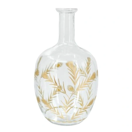 Artekko Aphelios Γυάλινο Διάφανο Διακοσμητικό Βάζο με Χρυσές Λεπτομέρειες (23x23x41)cm