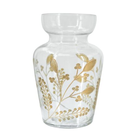 Artekko Aphelios Γυάλινο Διάφανο Διακοσμητικό Βάζο με Χρυσές Λεπτομέρειες (14x14x21)cm