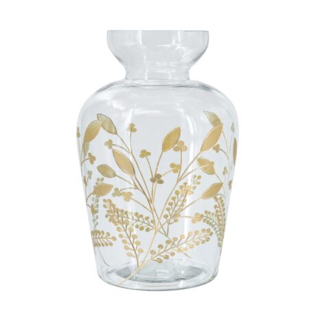 Artekko Aphelios Γυάλινο Διάφανο Διακοσμητικό Βάζο με Χρυσές Λεπτομέρειες (20x20x32)cm