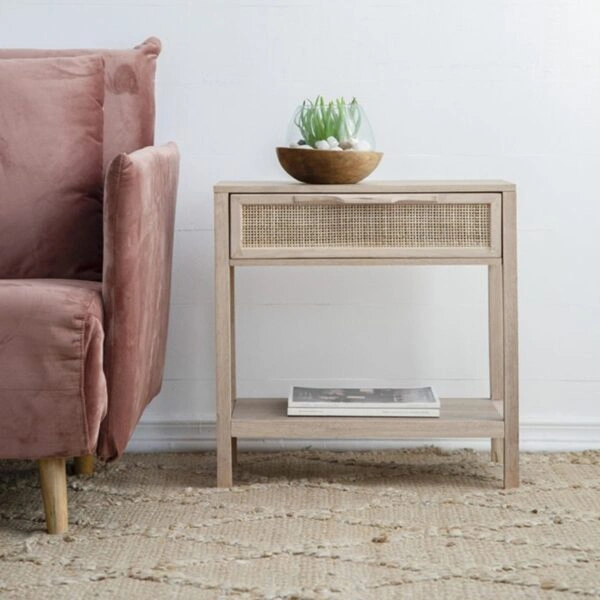 Artekko Cons MDF Κομοδίνο με Ψάθα σε Φυσική Απόχρωση (55x30x55)cm