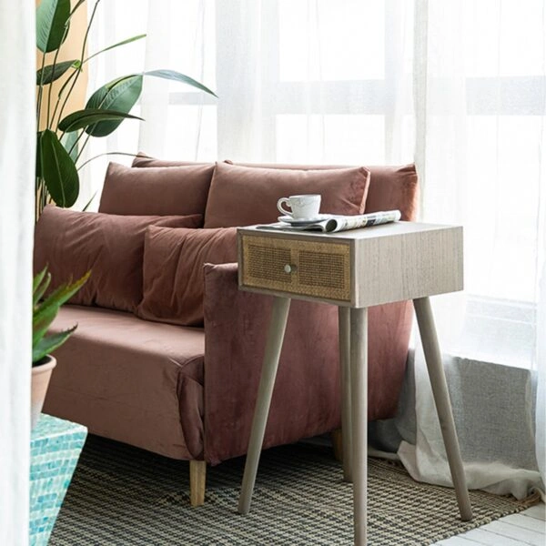 Artekko Cons MDF Κομοδίνο με Ψάθα σε Φυσική Απόχρωση (40x37x70)cm