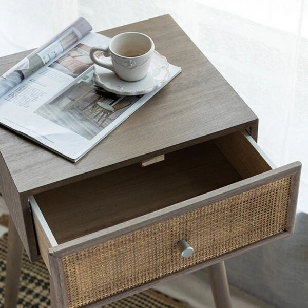 Artekko Cons MDF Κομοδίνο με Ψάθα σε Φυσική Απόχρωση (40x37x70)cm