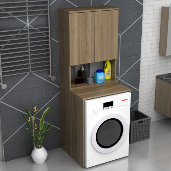 Έπιπλο πλυντηρίου Cozen Megapap χρώμα καρυδί 65x60x178εκ.