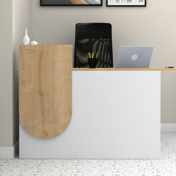 Γραφείο υποδοχής - reception Rezio Megapap χρώμα λευκό - φυσικό οξιάς 140x50x101,8εκ.