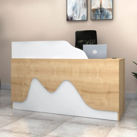 Γραφείο υποδοχής - reception Lione Megapap χρώμα φυσικό οξιάς - λευκό 160x60x100εκ.
