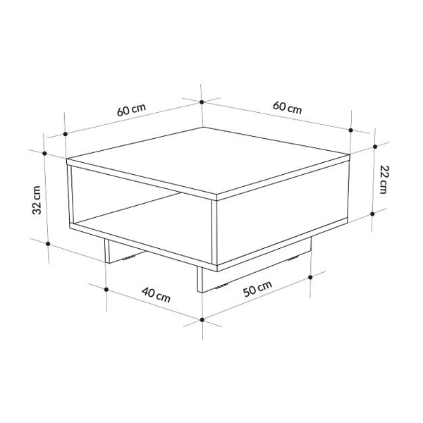 Τραπεζάκι σαλονιού Hola  μελαμίνης χρώμα φυσικό οξιάς - ανθρακί 60x60x32εκ.