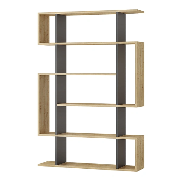 Βιβλιοθήκη μελαμίνης Mito  χρώμα φυσικό οξιάς - ανθρακί 108x25x161εκ.