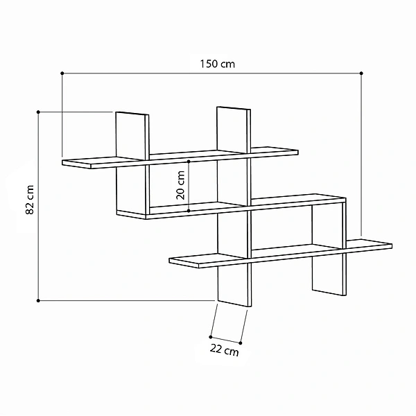 Ραφιέρα τοίχου Halic  μελαμίνης χρώμα ανθρακί 150x22x82εκ.