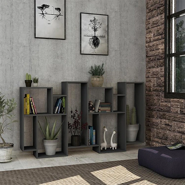 Βιβλιοθήκη μελαμίνης Karmato χρώμα ανθρακί 96x25,5x168,5εκ.