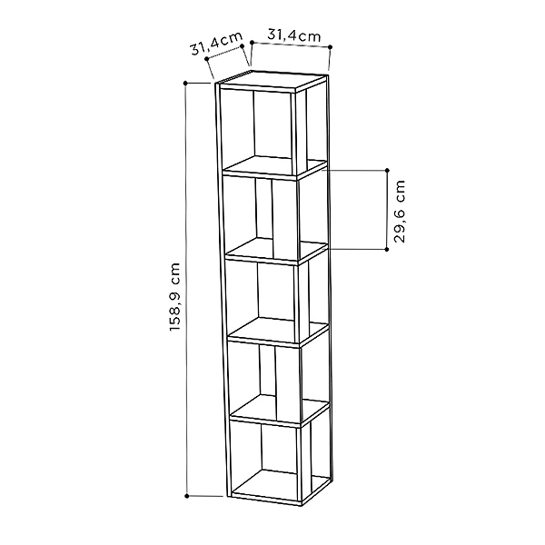 Βιβλιοθήκη γωνιακή Piano  από μελαμίνη χρώμα γκρι ρετρό 31,4x31,4x158,9εκ.