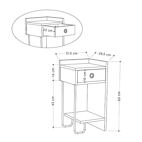 Κομοδίνο μελαμίνης Sirius δεξί χρώμα φυσικό οξιάς 32x30x61εκ.