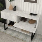 Κονσόλα Aron Megapap χρώμα λευκό εφέ μαρμάρου 138,8x41x75,7εκ.