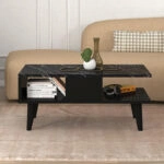 Τραπεζάκι σαλονιού Andros Megapap χρώμα μαύρο - μαύρο εφέ μαρμάρου 90x54x39,6εκ.