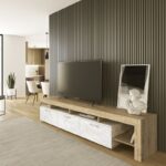 Έπιπλο τηλεόρασης Acnes Megapap χρώμα λευκό εφέ μαρμάρου - sapphire oak 220x40x52εκ.