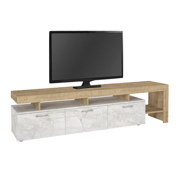 Έπιπλο τηλεόρασης Acnes Megapap χρώμα λευκό εφέ μαρμάρου - sapphire oak 220x40x52εκ.