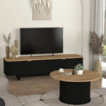 Τραπεζάκι σαλονιού Bohema Megapap χρώμα μαύρο - sepet oak Ø85x43,2εκ.