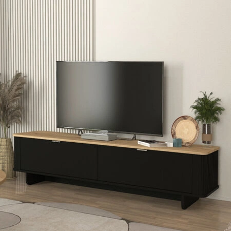 Έπιπλο τηλεόρασης Bohema Megapap χρώμα μαύρο - sepet oak 180x47x45,6εκ.