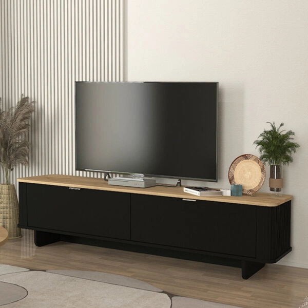 Έπιπλο τηλεόρασης Bohema Megapap χρώμα μαύρο - sepet oak 180x47x45,6εκ.