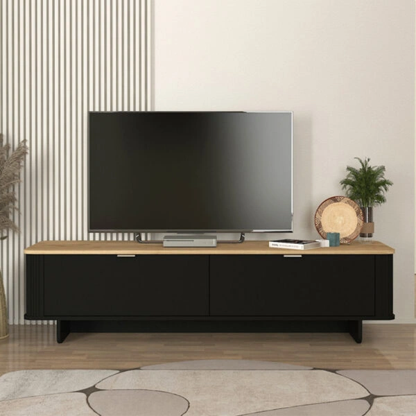 Έπιπλο τηλεόρασης Bohema Megapap χρώμα μαύρο - sepet oak 180x47x45,6εκ.