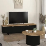 Έπιπλο τηλεόρασης Bohema Megapap χρώμα μαύρο - sepet oak 180x47x45,6εκ.