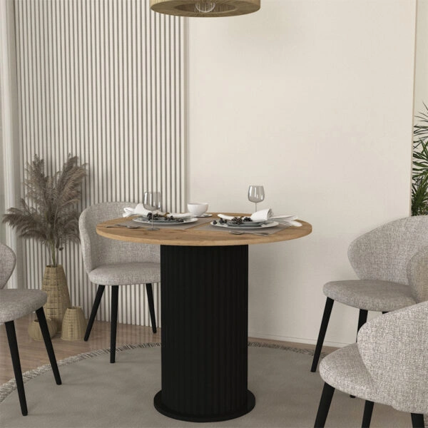 Τραπέζι Bohema Megapap χρώμα μαύρο - sepet oak Ø90x77,7εκ.