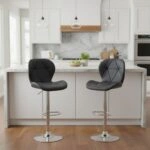 Σκαμπό μπαρ Dolores Megapap με ρυθμιζόμενο ύψος PU μαύρο - βάση χρωμίου 45,5x38x89/109εκ.