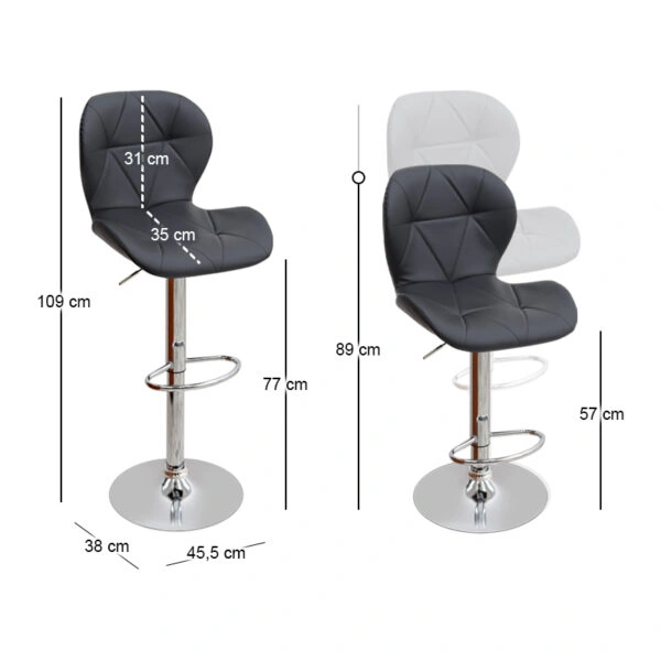 Σκαμπό μπαρ Dolores Megapap με ρυθμιζόμενο ύψος PU μαύρο - βάση χρωμίου 45,5x38x89/109εκ.