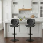 Σκαμπό μπαρ Dolores Megapap με ρυθμιζόμενο ύψος PU μαύρο - βάση μαύρο ματ 45,5x38x89/109εκ.