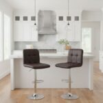 Σκαμπό μπαρ Carmelo Megapap με ρυθμιζόμενο ύψος PU καφέ - βάση χρωμίου 45x42x90/113εκ.