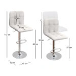 Σκαμπό μπαρ Carmelo Megapap με ρυθμιζόμενο ύψος PU λευκό - βάση χρωμίου 45x42x90/113εκ.