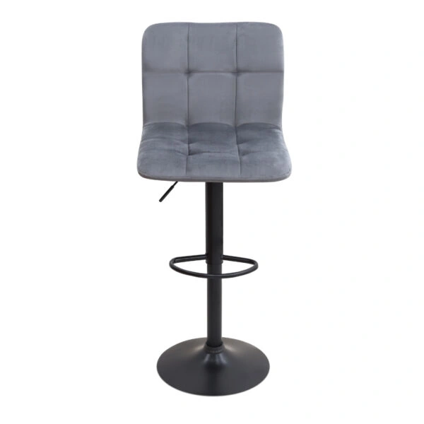 Σκαμπό μπαρ Carmelo Megapap με ρυθμιζόμενο ύψος βελούδο γκρι - βάση μαύρο ματ 45x42x90/113εκ.