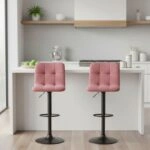 Σκαμπό μπαρ Carmelo Megapap με ρυθμιζόμενο ύψος βελούδο σάπιο μήλο - βάση μαύρο ματ 45x42x90/113εκ.