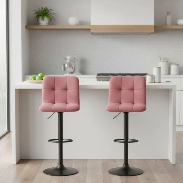 Σκαμπό μπαρ Carmelo Megapap με ρυθμιζόμενο ύψος βελούδο σάπιο μήλο - βάση μαύρο ματ 45x42x90/113εκ.