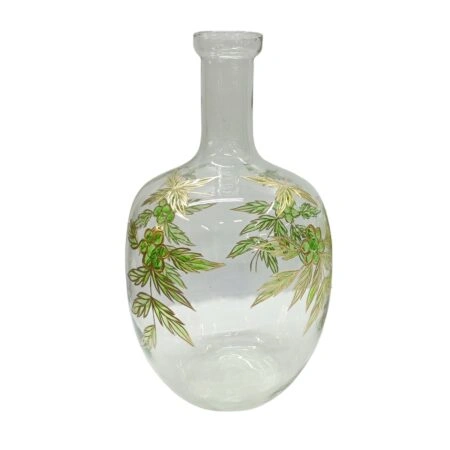 Artekko Aphelios Διάφανο Γυάλινο Βάζο Διακοσμημένο με Πράσινα Λουλούδια (23x23x42)cm