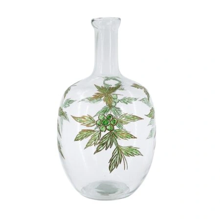 Artekko Aphelios Διάφανο Γυάλινο Βάζο με Πράσινα Λουλούδια (23x23x42)cm