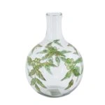 Artekko Aphelios Διάφανο Γυάλινο Βάζο Διακοσμημένο με Πράσινα Λουλούδια (20x20x28)cm