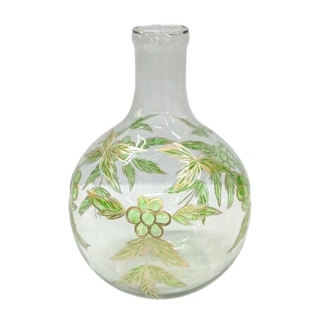 Artekko Aphelios Διάφανο Γυάλινο Βάζο Διακοσμημένο με Πράσινα Λουλούδια (20x20x28)cm
