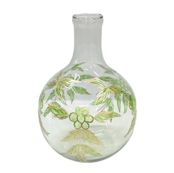 Artekko Aphelios Διάφανο Γυάλινο Βάζο Διακοσμημένο με Πράσινα Λουλούδια (20x20x28)cm
