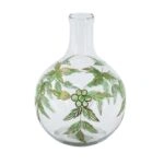 Artekko Aphelios Διάφανο Γυάλινο Βάζο Διακοσμημένο με Πράσινα Λουλούδια (20x20x28)cm