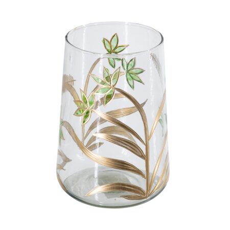 Artekko Aphelios Διάφανο Γυάλινο Βάζο με Πράσινα Λουλούδια (14x14x25)cm