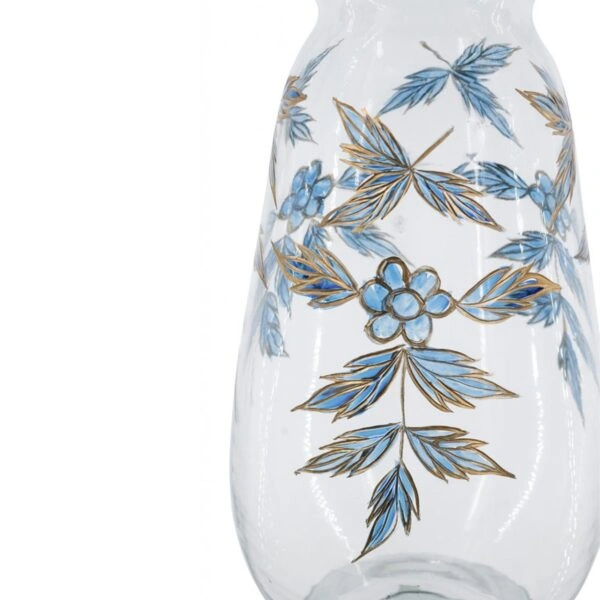 Artekko Aphelios Διάφανο Γυάλινο Βάζο Διακοσμημένο με Μπλε Λουλούδια (16.5x16.5x32)cm