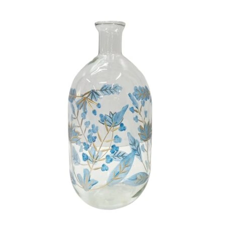 Artekko Aphelios Διάφανο Γυάλινο Βάζο Διακοσμημένο με Μπλε Λουλούδια (11.5x11.5x25.5)cm