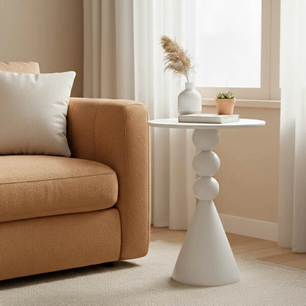 Βοηθητικό τραπέζι Bilane μέταλλο σε κρεμ απόχρωση Φ39x60εκ