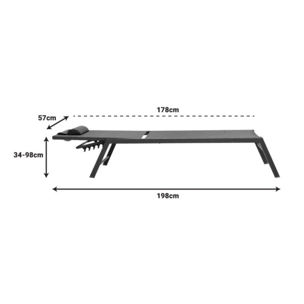 Ξαπλώστρα Kiara  αλουμίνιο-textilene ανθρακί στοιβαζόμενη