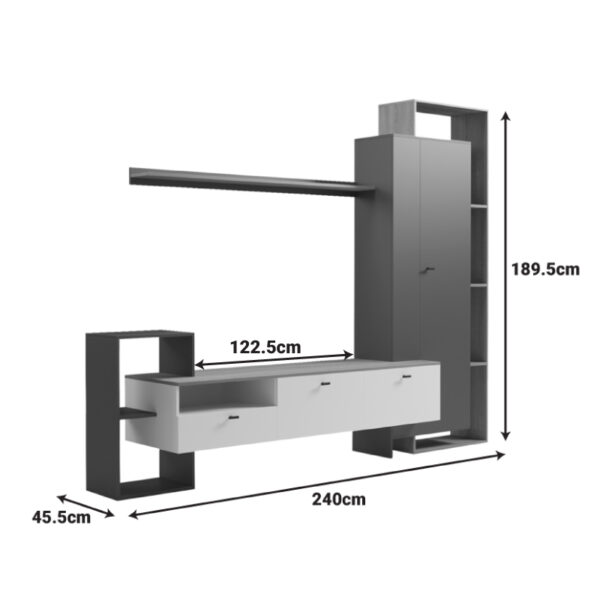 Σύνθετο σαλονιού Ferefia  σε sonoma με λευκή και ανθρακί απόχρωση 240x45.5x189.5εκ