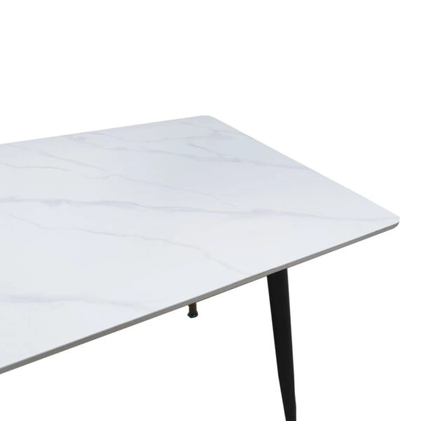 Τραπέζι Pembe  sintered stone λευκή όψη μαρμάρου με μαύρα μεταλλικά πόδια 140x80x75εκ