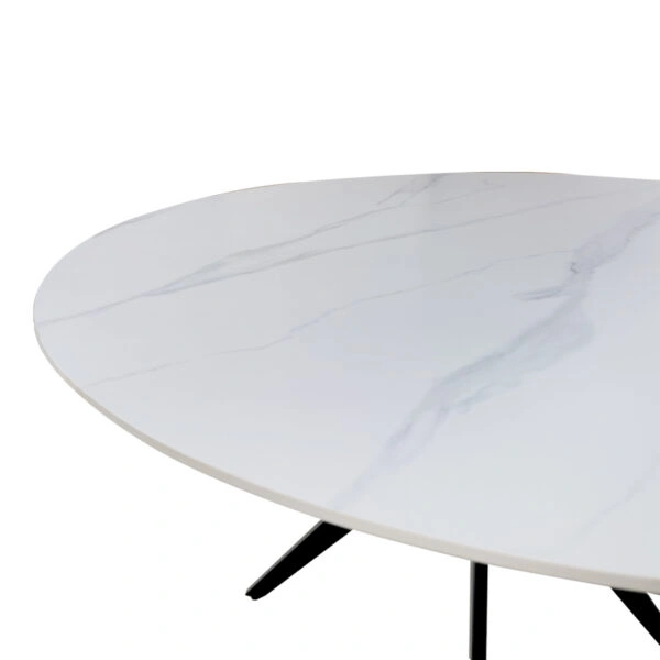 Τραπέζι Orbital  sintered stone λευκή όψη μαρμάρου με μαύρα μεταλλικά πόδια Φ120x76εκ