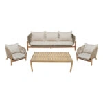 Σαλόνι εξωτερικού χώρου Verilan μασίφ ξύλο ακακίας με σχοινί και μπεζ μαξιλάρια