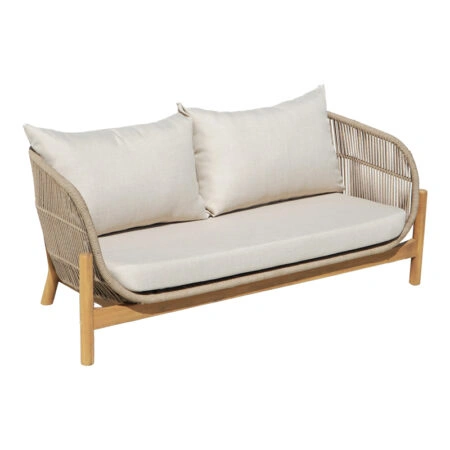 Καναπές 2θέσιος Verilan pakoworld μασίφ ξύλο ακακίας-ύφασμα σε φυσική-μπεζ απόχρωση 163x77x70εκ